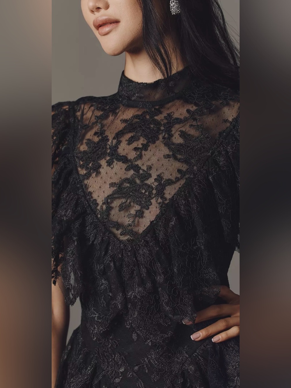 Bardot Black Lace Ruffle High-Neck Dress - Picture 2 of 5